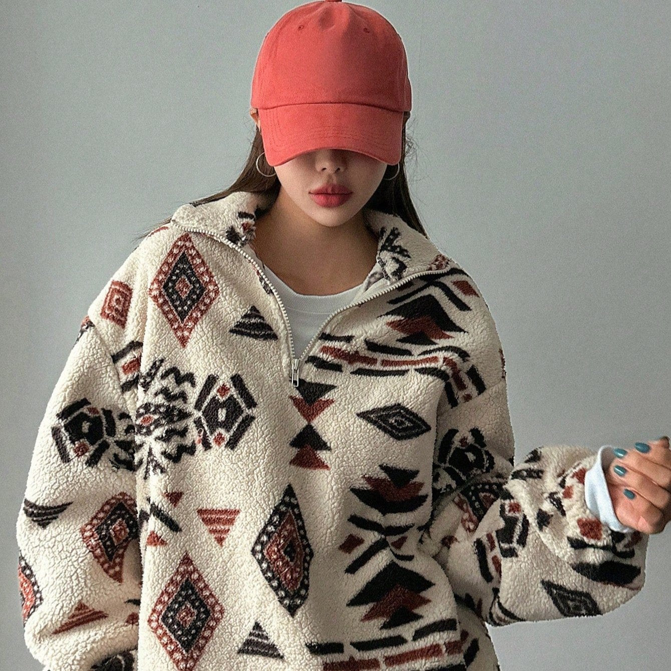Drop Shoulder Women Teddy Sweatshirt