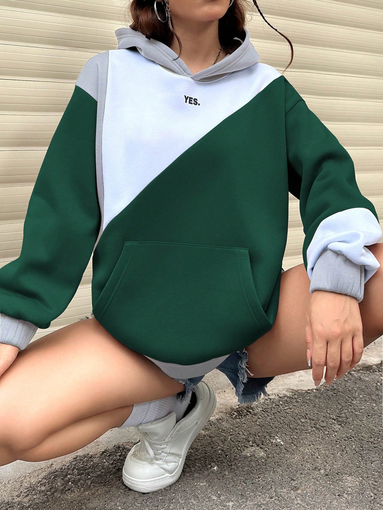 Pullover Casual Hoodie Women Green