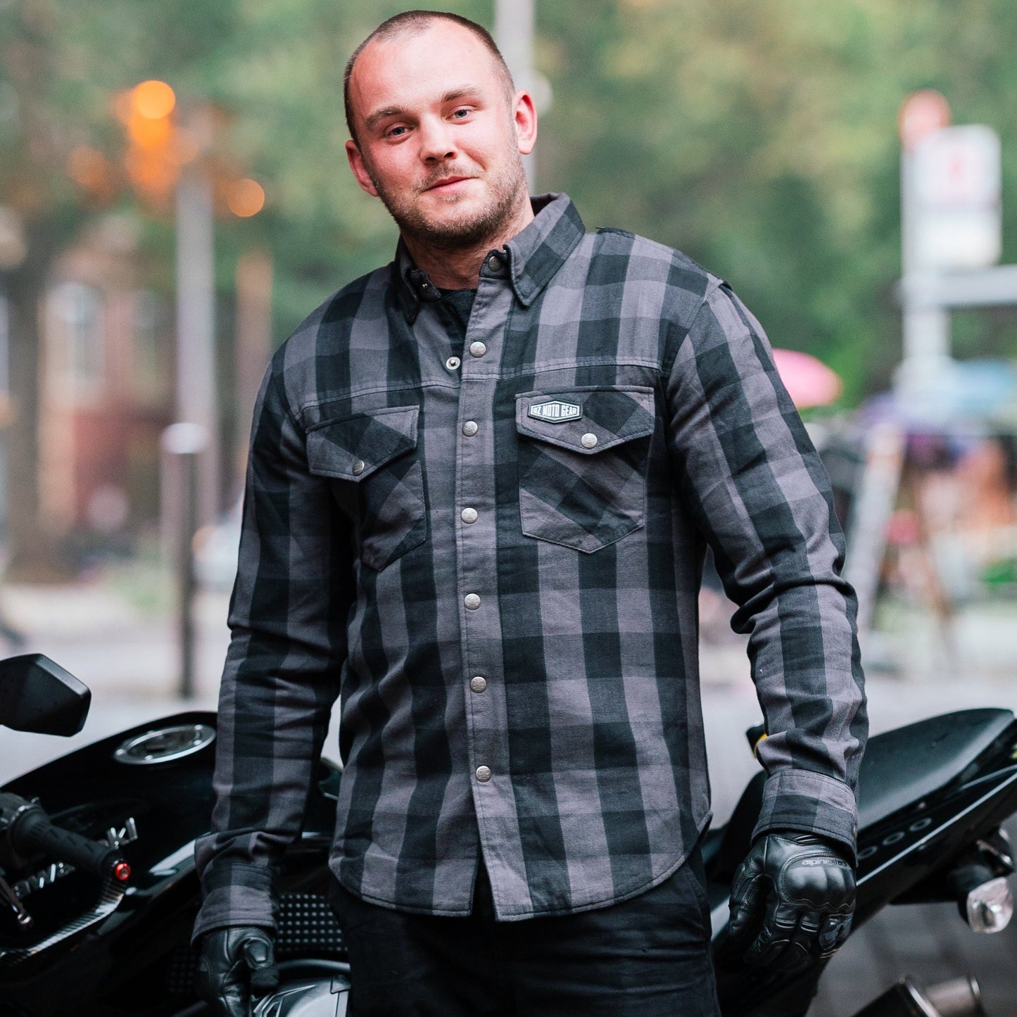Grey Premium Flannel Kevlar Riding Shirt with Protectors