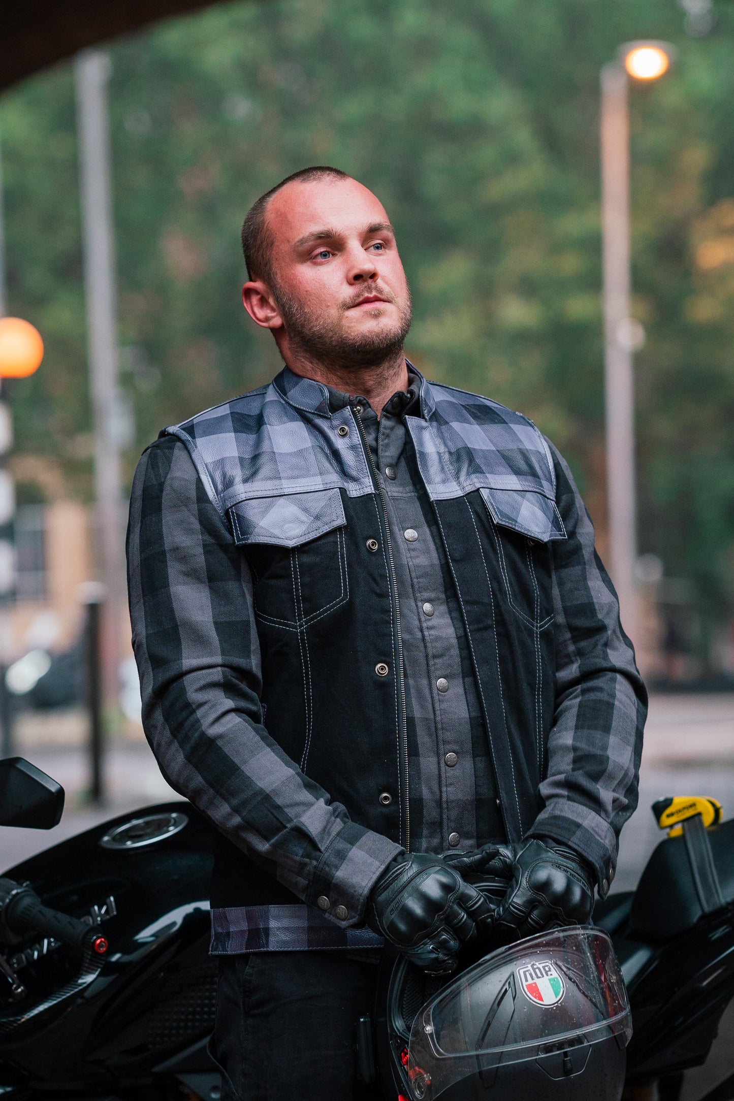 Denim Leather Vest Motorbike