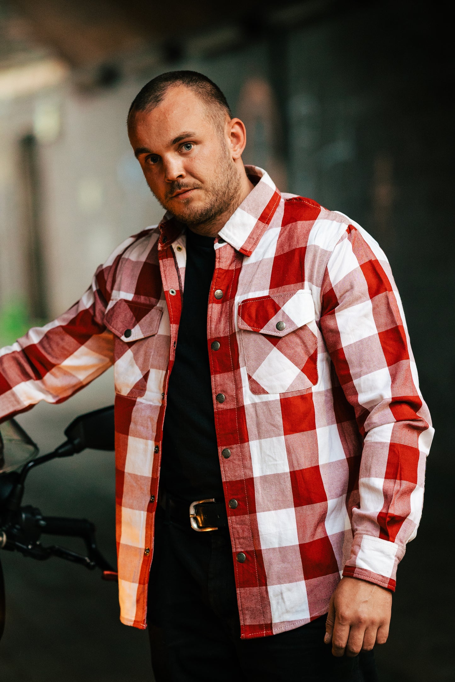 Flannel Red And White Kevlar Riding Shirt