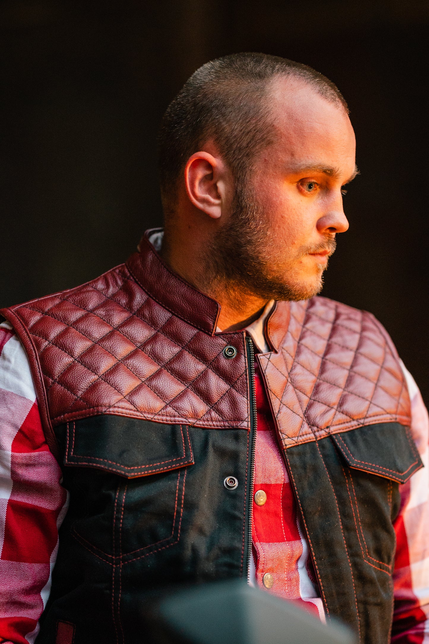 Motorbike Denim Vest Leather Combo