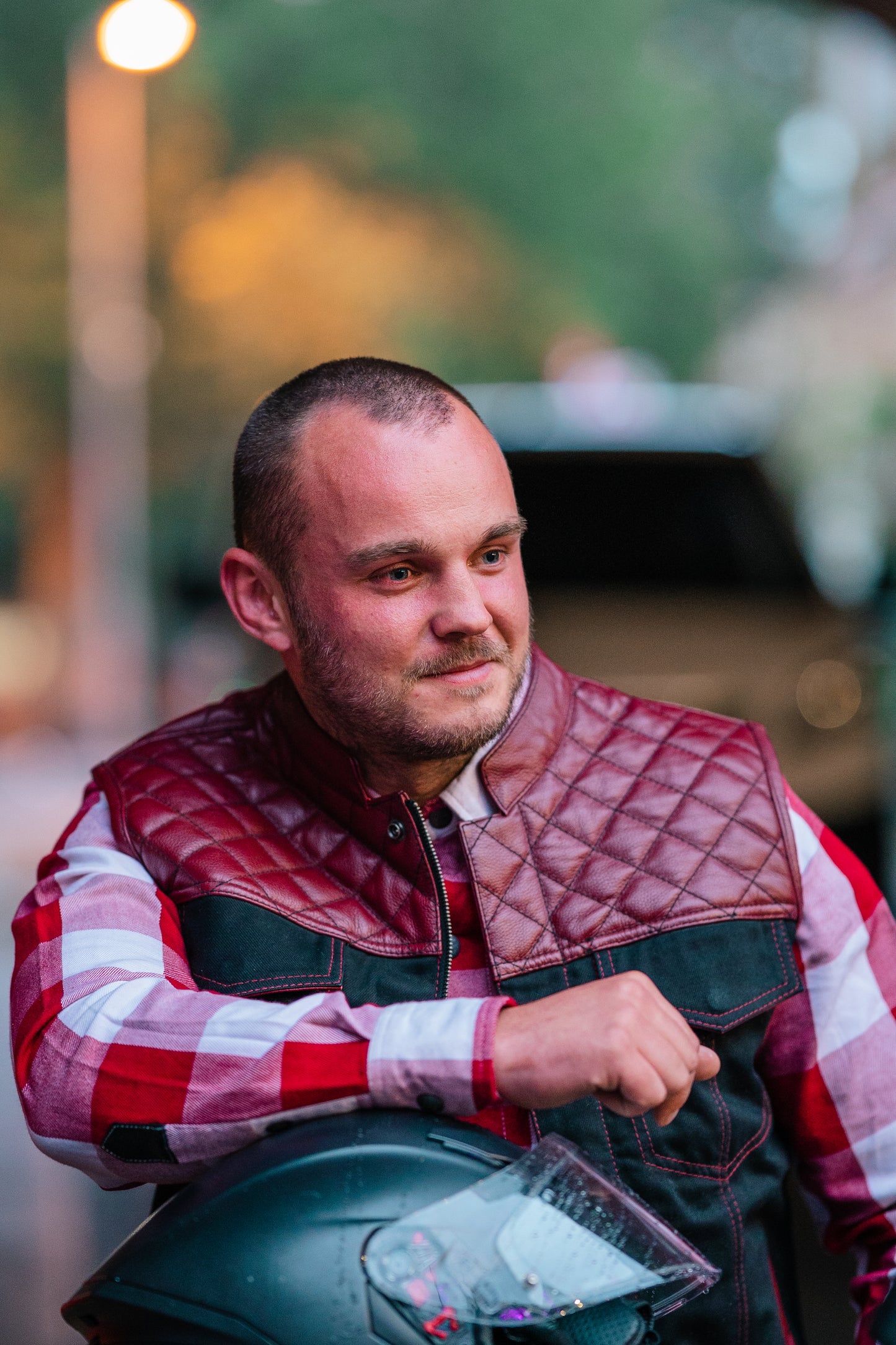 Motorbike Denim Vest Leather Combo