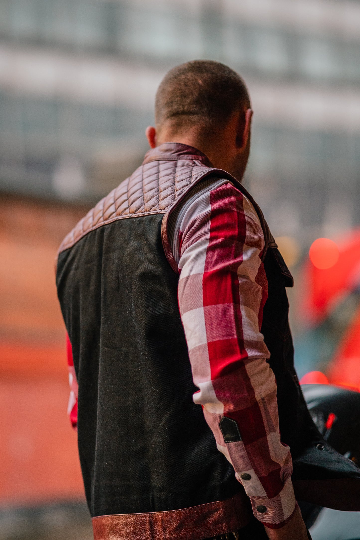 Motorbike Denim Vest Leather Combo