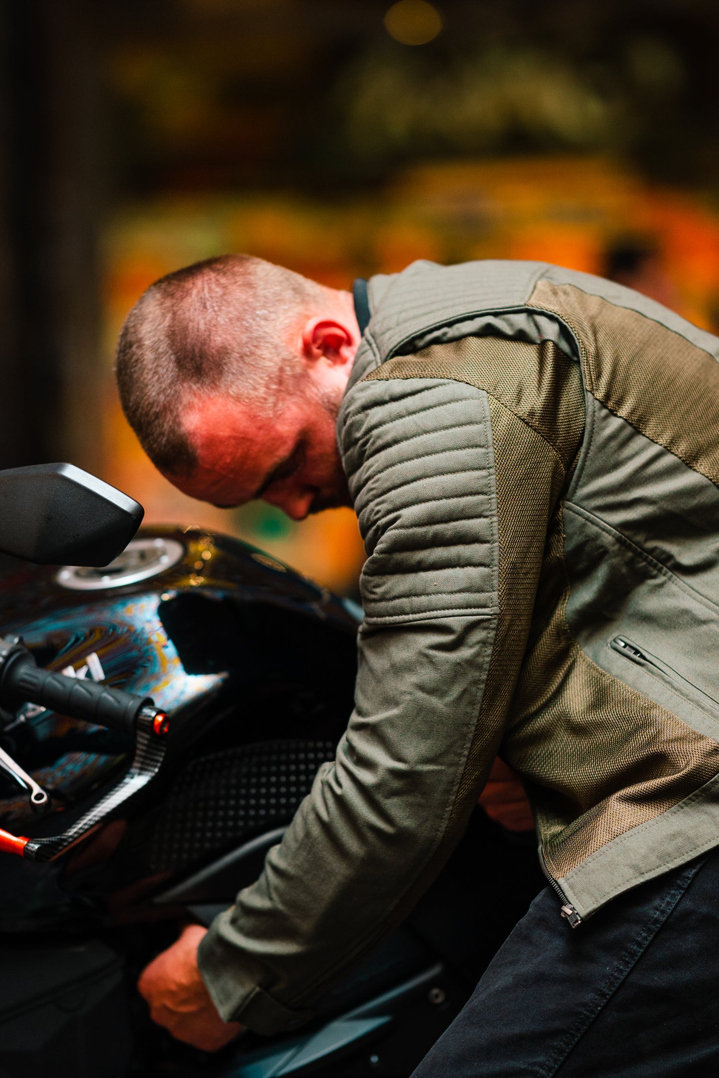 Green Mesh Canvas Motorbike Jacket with Protectors