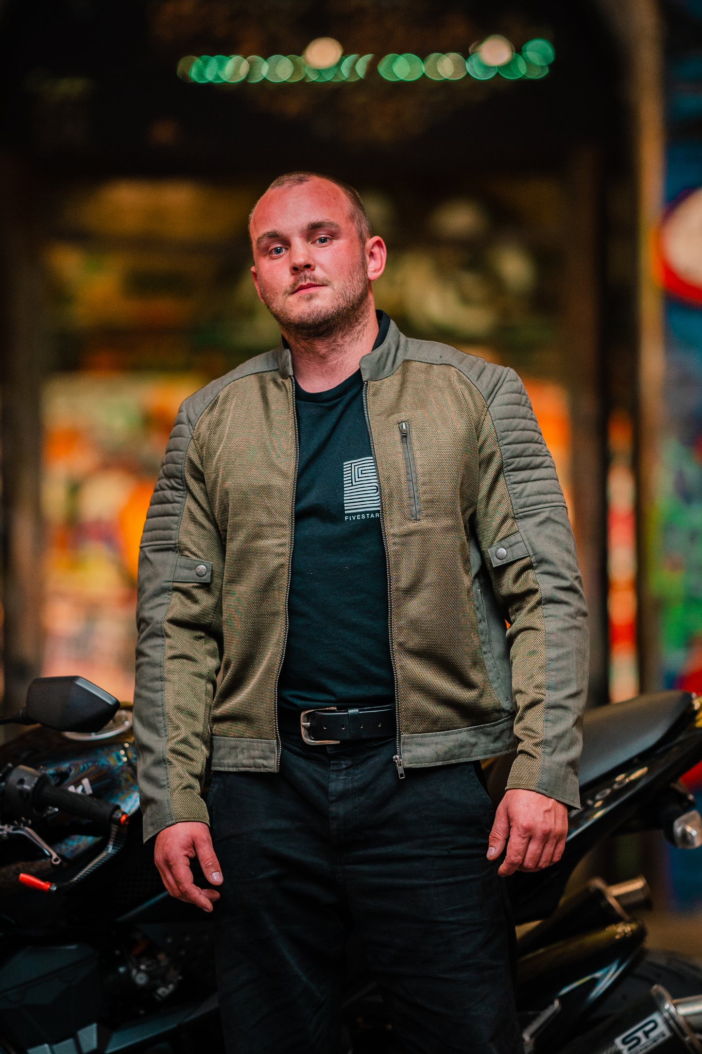 Green Mesh Canvas Motorbike Jacket with Protectors