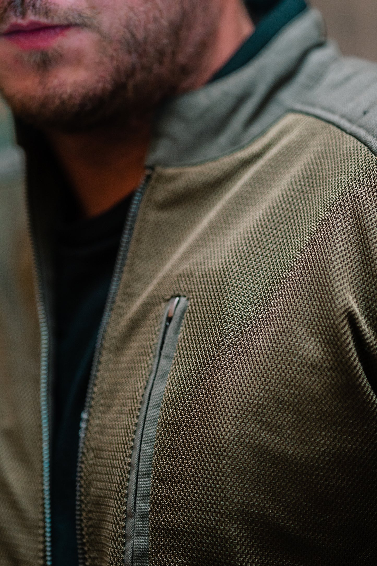Green Mesh Canvas Motorbike Jacket with Protectors