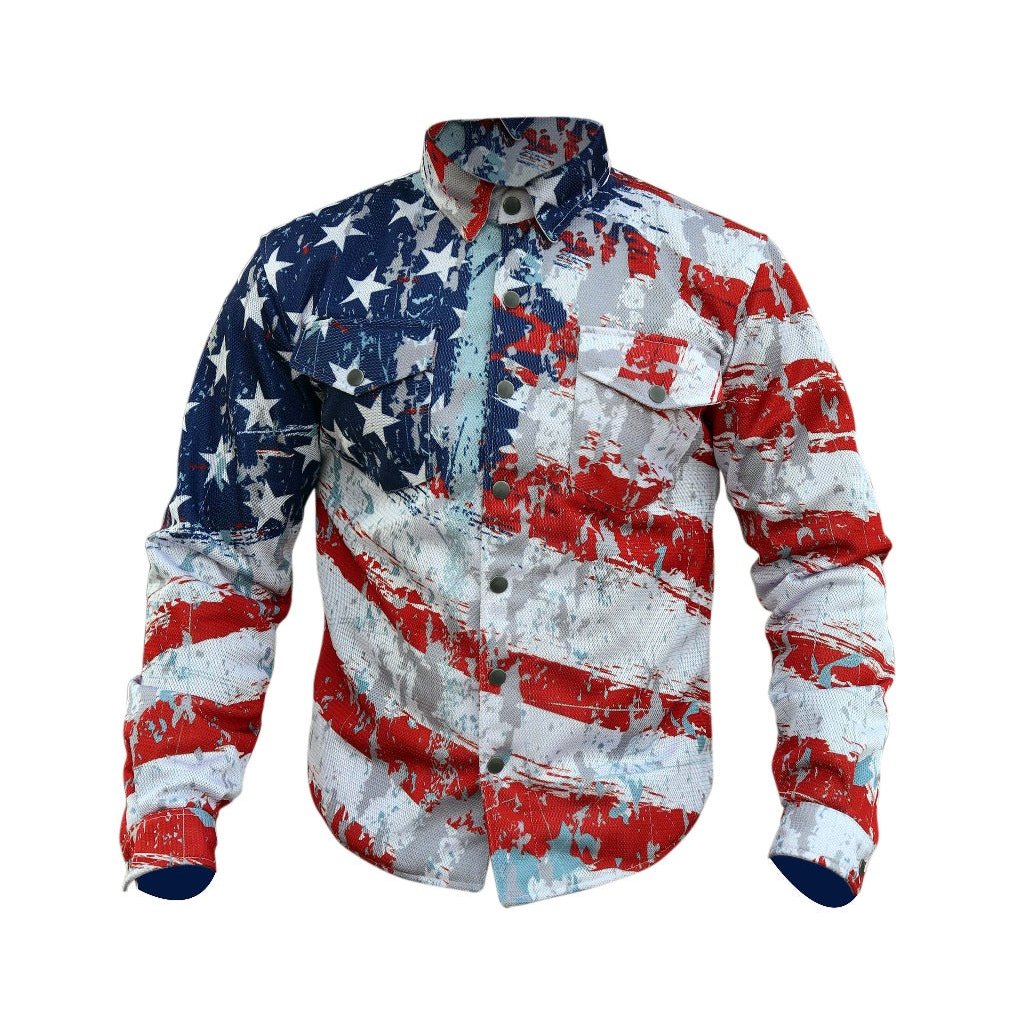American Patriotic Mesh Biker Shirt with CE Level-1 Protectors