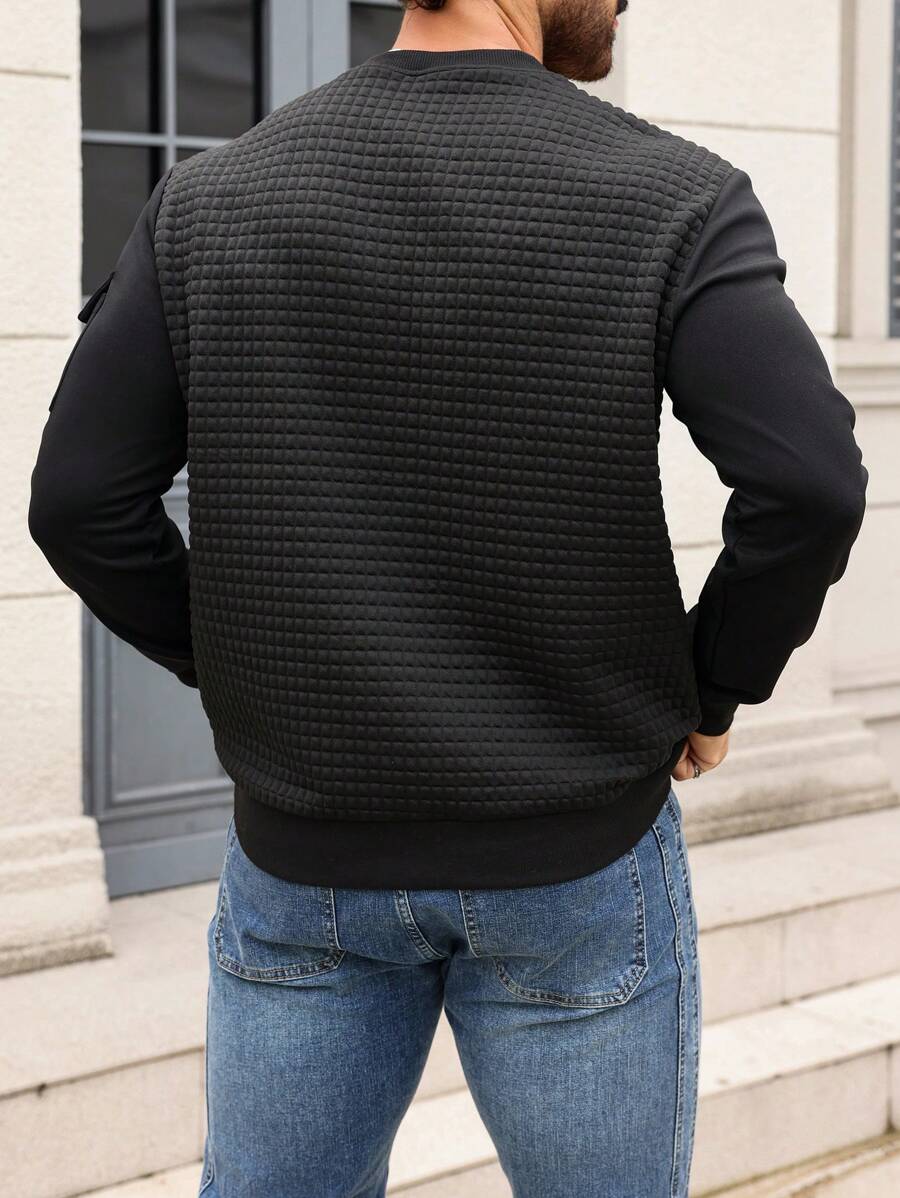 Men's Solid Color Round Neck Long Sleeve Casual Loose Pullover Sweatshirt