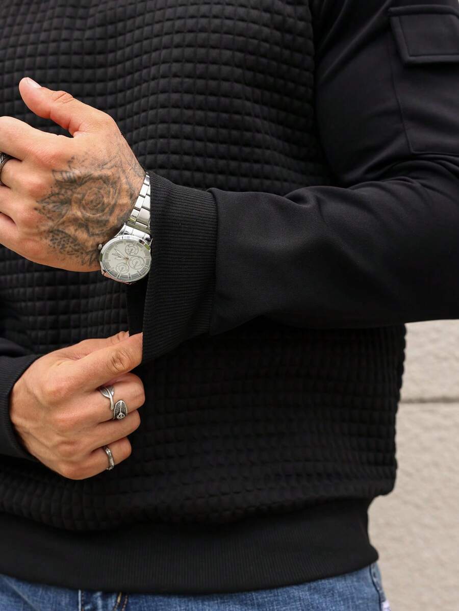 Men's Solid Color Round Neck Long Sleeve Casual Loose Pullover Sweatshirt