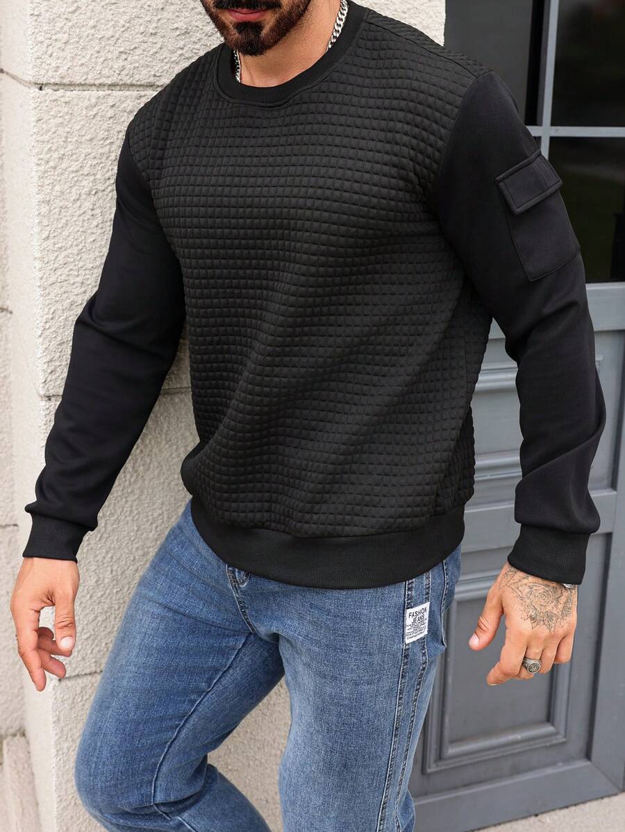 Men's Solid Color Round Neck Long Sleeve Casual Loose Pullover Sweatshirt