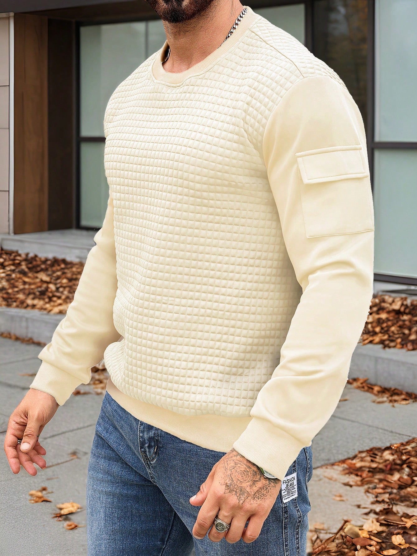 Men's Solid Color Round Neck Long Sleeve Casual Loose Pullover Sweatshirt