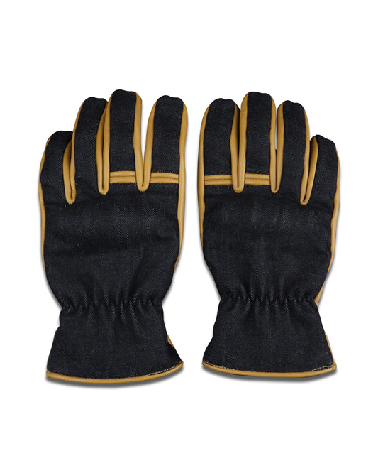 Motorbike Denim Leather Gloves Black